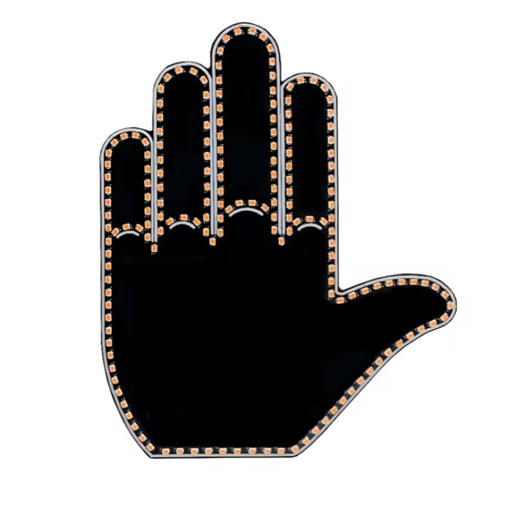 Semn LED cu telecomanda pentru masina, 3 pozitii, salut, deget mijlociu si rock on, negru