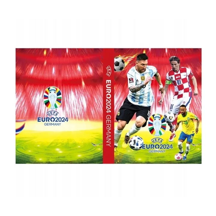 Album Cartoanase de fotbal, UEFA EURO 2024, 3D, 30 pagini, pentru 120 cartonase, rosu, 20 cm x 15 cm