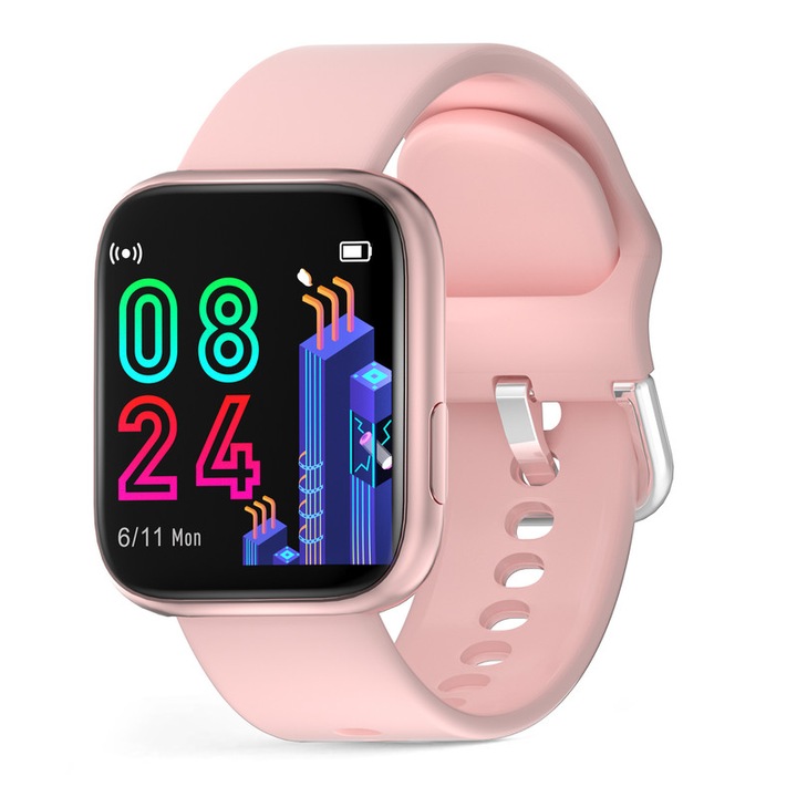 Смарт часовник MISIRUN за жени, 1,4-инчов сензорен екран, IP67 водоустойчив, SpO2 мониторинг, крачкомер, за iOS/Android, розов