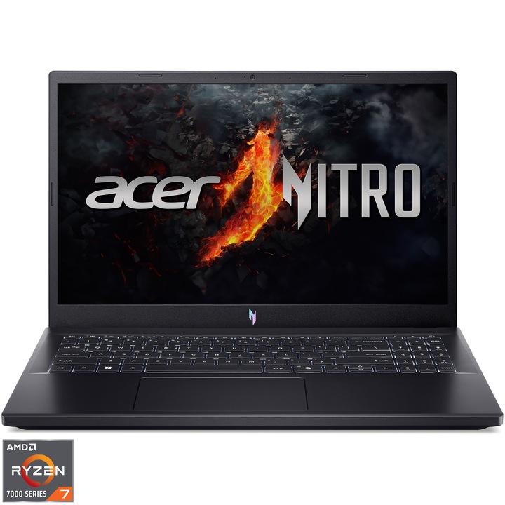 Laptop Gaming Acer Nitro V15 ANV15-41-R0GJ cu procesor AMD Ryzen™ 7 7735HS pana la 4.75GHz, 15.6", Full HD, IPS, 144Hz, 16GB DDR5, 1TB SSD, NVIDIA® GeForce RTX™ 4050 6GB GDDR6, No OS, Obsidian Black