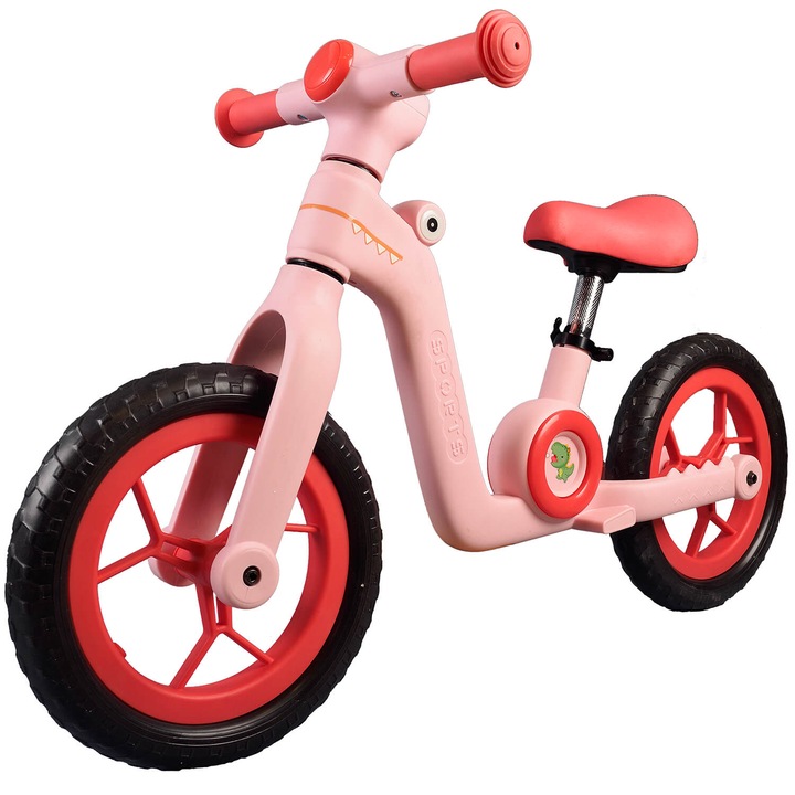 Bicicleta fara pedale pentru copii Action One Little Dino, 12 inch, roz