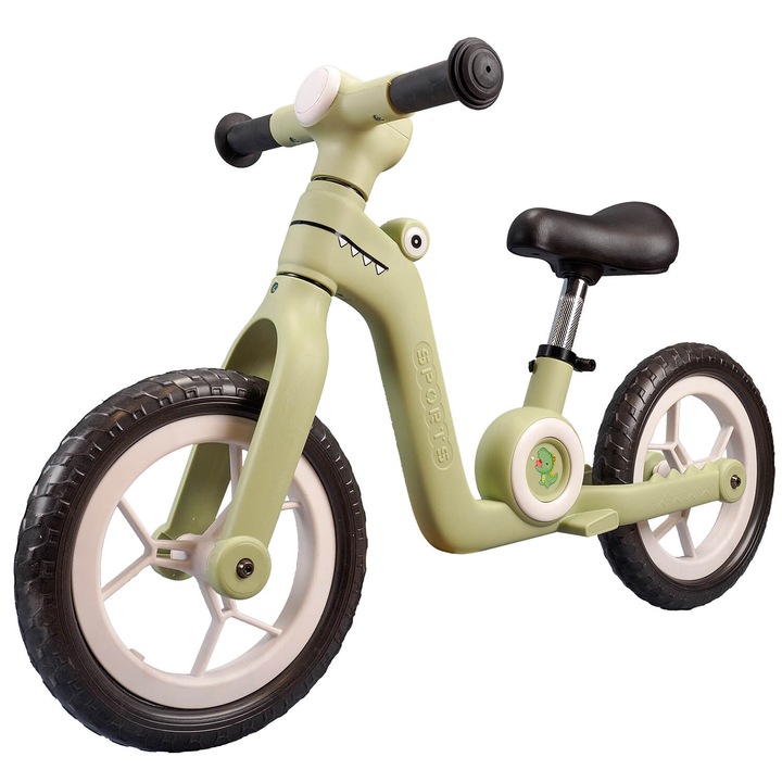 Bicicleta fara pedale pentru copii Action One Little Dino, 12 inch, vernil