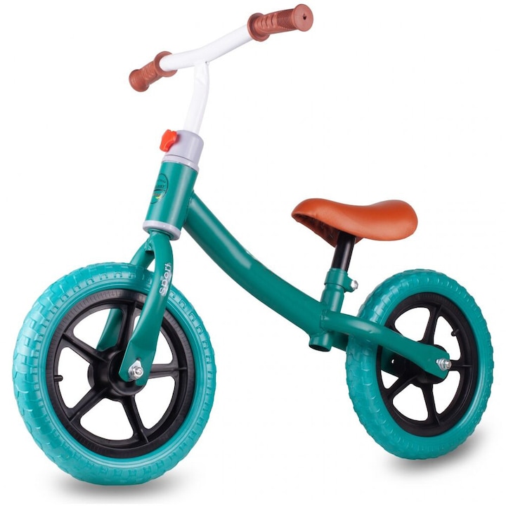 Bicicleta de echilibru fara pedale, "LikeSmart Push Bike", Ghidon reglabil, Sa Moale, Manere anti alunecare, Roti Spuma EVA 12", Greutate Maxima 35 kg, Turcoaz
