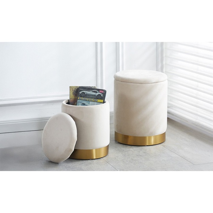 Taburet KJP265, 43x35 cm, cu loc de depozitare, culoare Bej