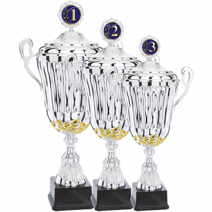 Set 3 Cupe Podium cu Capac, Metal, Plastic, 58, 54, 50 cm inaltime