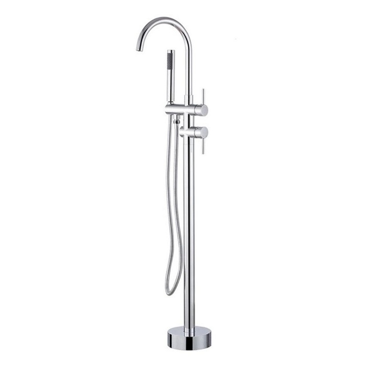 Смесител за баня, монтиран на пода, свободностоящ тип, кръгла рамка, гланцово хромирано покритие