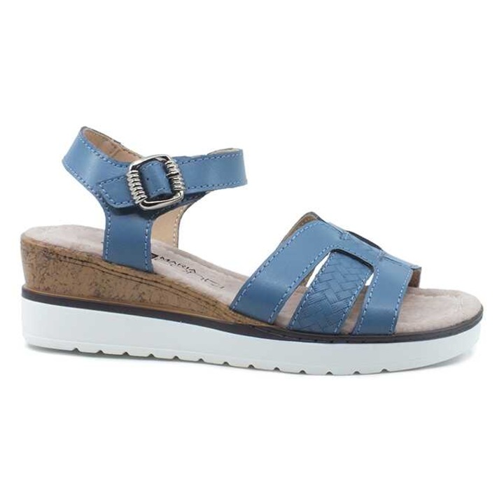 Sandale dama din piele naturala Maria Conti cu platforma inchidere cu scai bareta decorata cu catarama F6