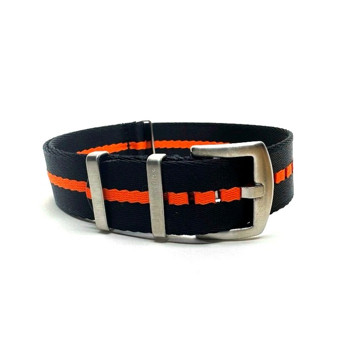Curea ceas sport textil 22mm negru-portocaliu NATO Seatbelt