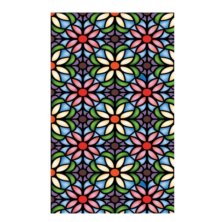 Folie Decorativa cu Protectie Solara si Intimitate pentru Geamuri si Ferestre, Autoadeziva cu Efect de Vitraliu, Model Caleidoscop, Dimensiune 100 x 60 cm, ORIGINAL DEALS