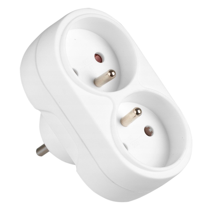 Адаптер за гнездо Vayox VA0131, 2 гнезда, Бял