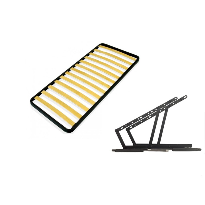 Somiera pat Eco 80x200 cm, cu sistem rabatare, 13 lamele lemn, cadru metal