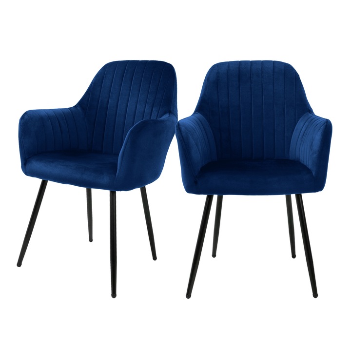 Комплект от 2 трапезни стола, ML-Design, кадифе, сини, 58 x 60 x 84 см, модерен дизайн, лесно и бързо сглобяване