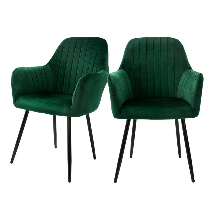 Set 2 scaune dining / living ML-Design, catifea, verde, 58 x 60 x 84 cm, design modern, asamblare simpla si rapida