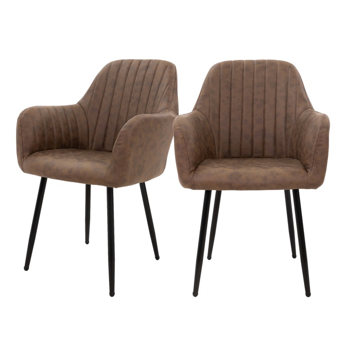 Комплект от 2 стола за трапезария, ML-Design, кафяви, имитация на кожа, 58 x 60 x 84 см, модерен дизайн, лесно и бързо сглобяване