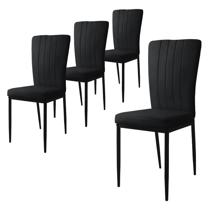 Set 4 scaune dining / living ML-Design, catifea, negru, 42 x 40 x 97 cm, design modern, asamblare simpla si rapida