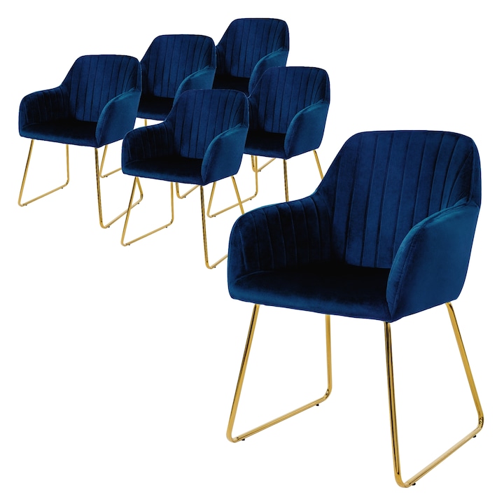 Комплект от 6 стола за трапезария/хол ML-Design, кадифе, син, 57 x 60 x 82 см, модерен дизайн, лесен и бърз монтаж