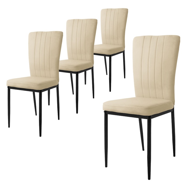 Комплект от 4 стола за трапезария, ML-Design, кадифе, бежов, 42 x 40 x 97 см, модерен дизайн, лесно и бързо сглобяване