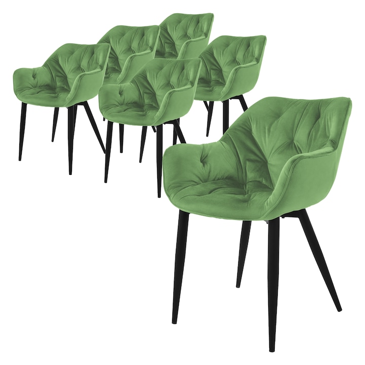 Комплект от 6 стола за трапезария, ML-Design, кадифе, зелен (градински чай), 59 x 67 x 83 см, модерен дизайн, лесно и бързо сглобяване