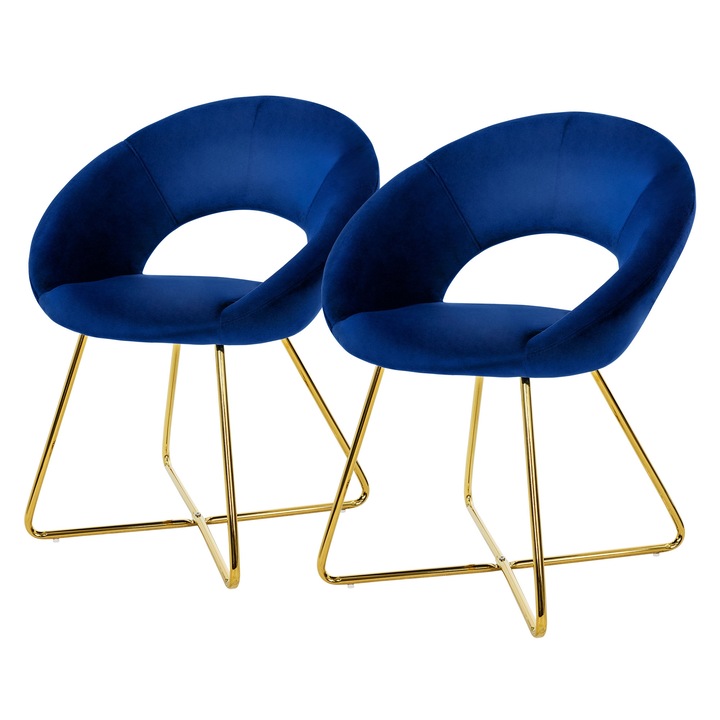Комплект от 2 стола за трапезария, ML-Design, сини, кадифе, 64 x 53 x 77 см, модерен дизайн, лесно и бързо сглобяване