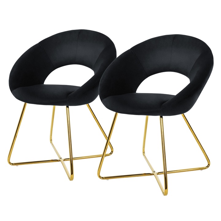 Комплект от 2 стола за трапезария/хол ML-Design, черни, кадифени, 64 x 53 x 77 см, модерен дизайн, лесен и бърз монтаж