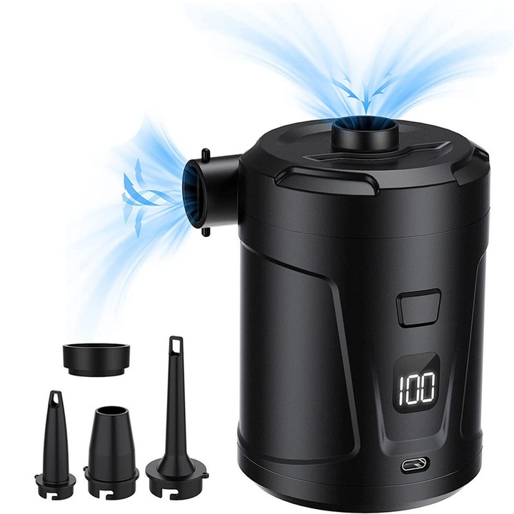 Elektromos felfújó/leeresztő szivattyú, Special MR, Beépített 5200 mAh akkumulátor, IPX5 vízálló, USB töltés, fekete