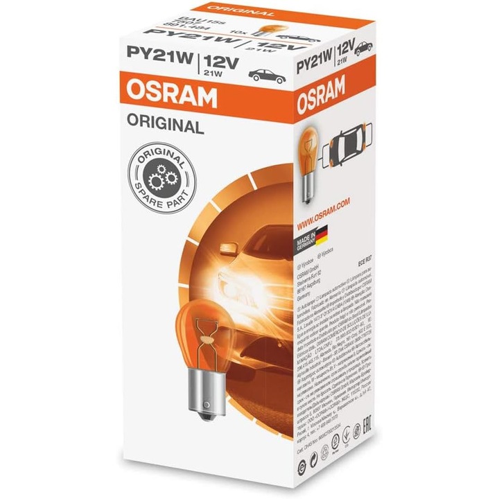 Set 10 Becuri 12V PY21W, Original, Osram
