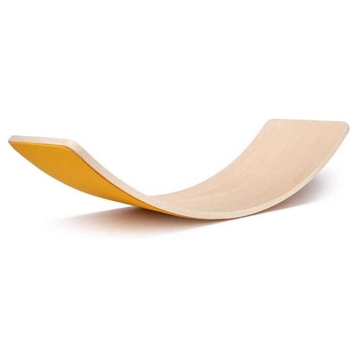 Placa de balans si echilibru Promerco®️, din lemn de fag laminat pentru dezvoltarea activitatii motorii, copii 3+ani, culoare Galben