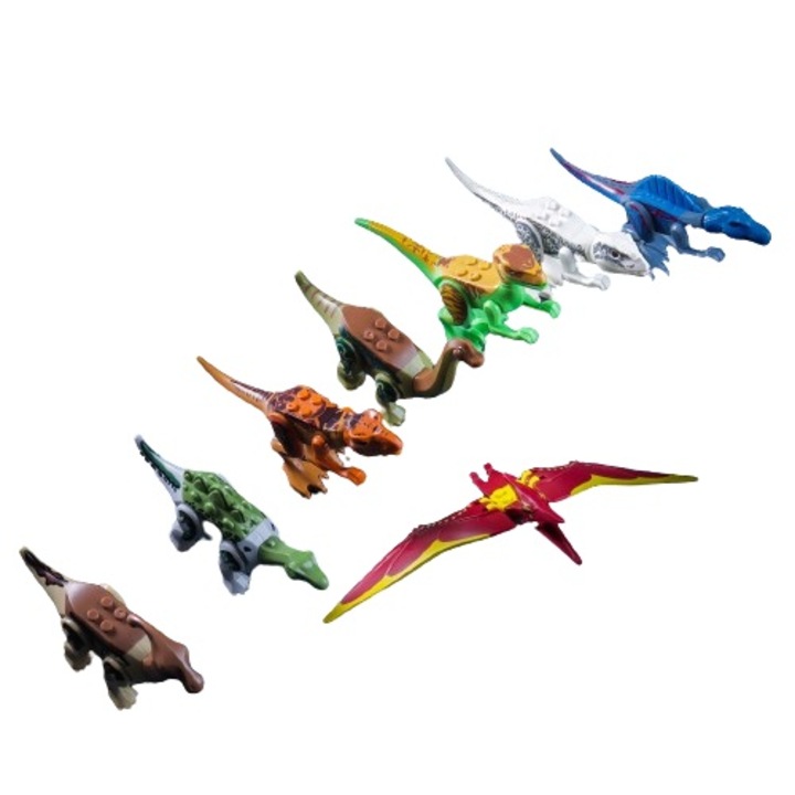 Set de 8 Dinozauri de Construit, din Piese Mari, Multicolor