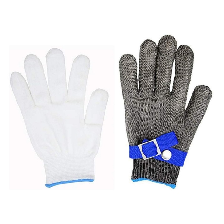 Set manusi anti-taiere, Kosiil®, Inox/Polietilena, Pentru macelarie, Marimea L