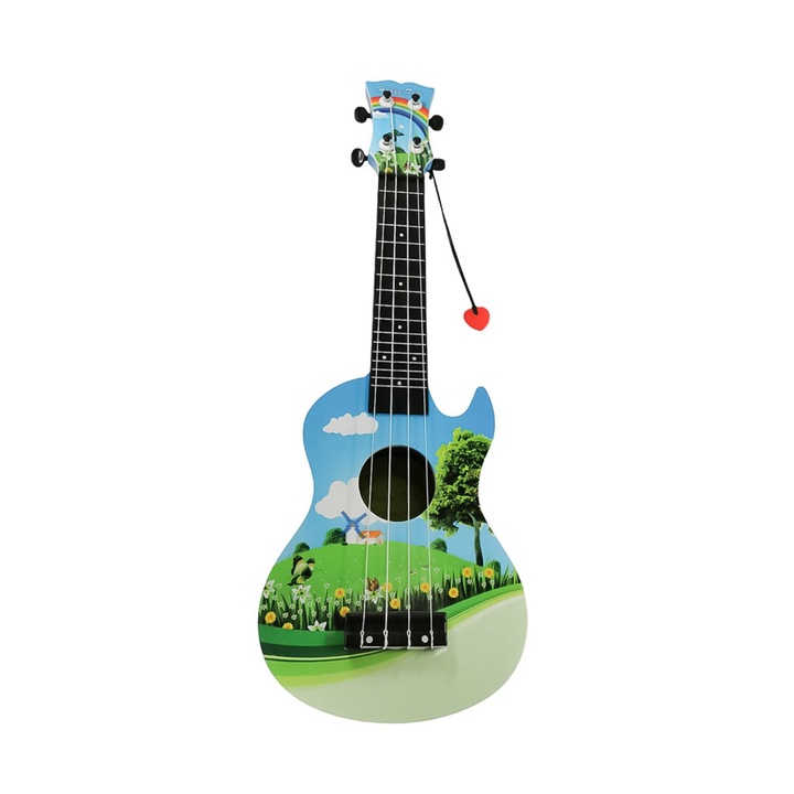 Lalala Guitar Doty® Gyermek klasszikus játékgitár, interaktív, fogóval, 4 húros, műanyag, kreatív design, kék