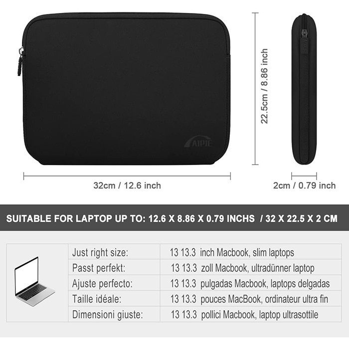 Husa Laptop Sleeve 13", Kosiil®, Compatibila cu MacBook Pro, Rezistenta la Stropire/Burete moale impotriva socurilor, 32 x 22.5 x 2,5 cm, Negru