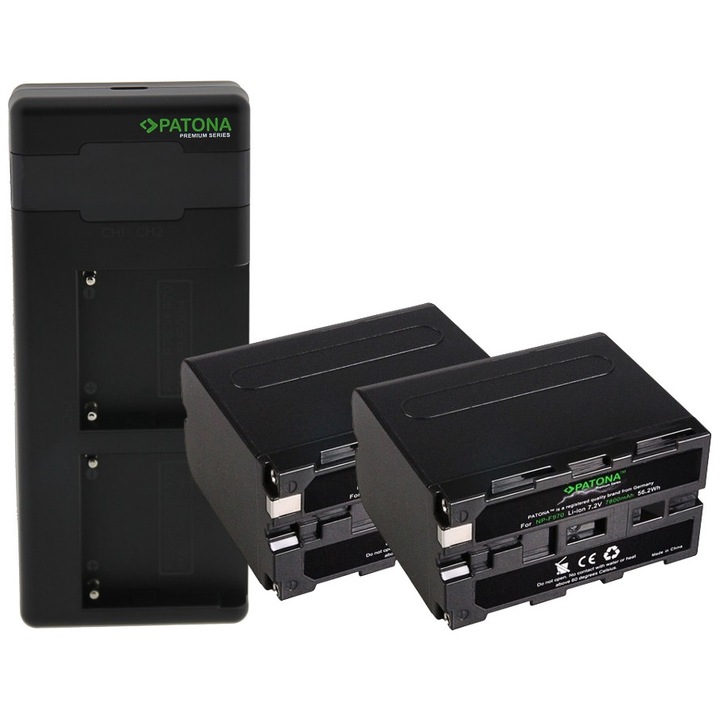 Pachet Incarcator Patona Premium Dual Performance PD, 2 x Acumulatori Patona Premium pentru Sony NP-F970 si Microfibra Smardy