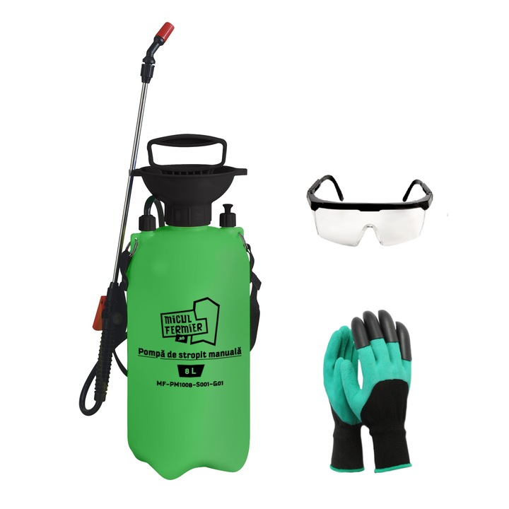 Pompa de stropit manuala, capacitate 8L, greutate 7.5Kg, presiune 2.5bar, 3 Accesorii, Verde