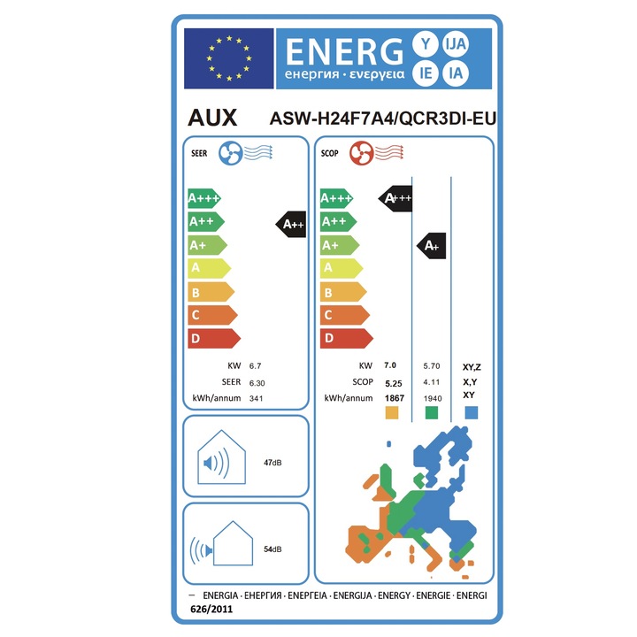 Aparat de aer conditionat AUX Qseries ASW-H24F7A4/QCR3DI-B9 INVERTER 24000BTU R32 A++ WIFI IFeel Temp externa functionare -20+50 Autocuratare