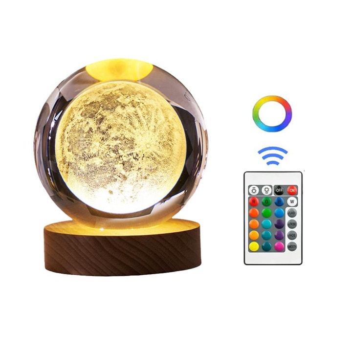Glob 3D, Cristal, 6 cm, Lumina de incarcare USB