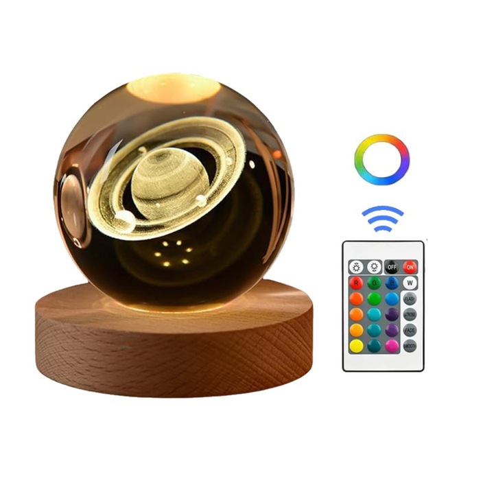Glob 3D, Cristal, 6 cm, Lumina de incarcare USB
