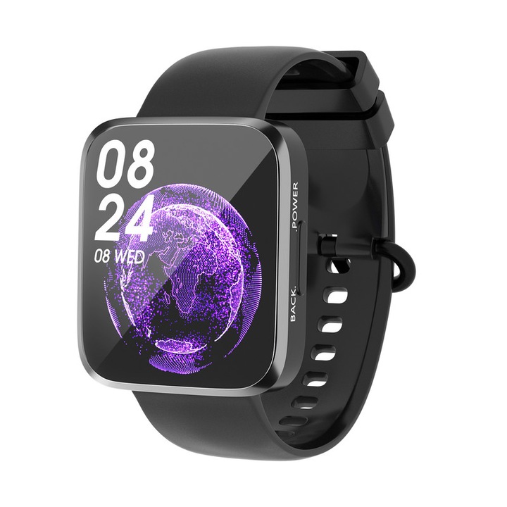 Smartwatch часовник, MISIRUN, силикон, 1,71 инча екран, черен