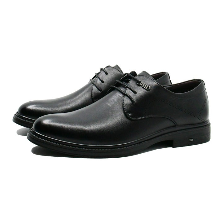 Pantofi barbati Mels stil derby, negri, din piele naturala FNX8673, 41 EU