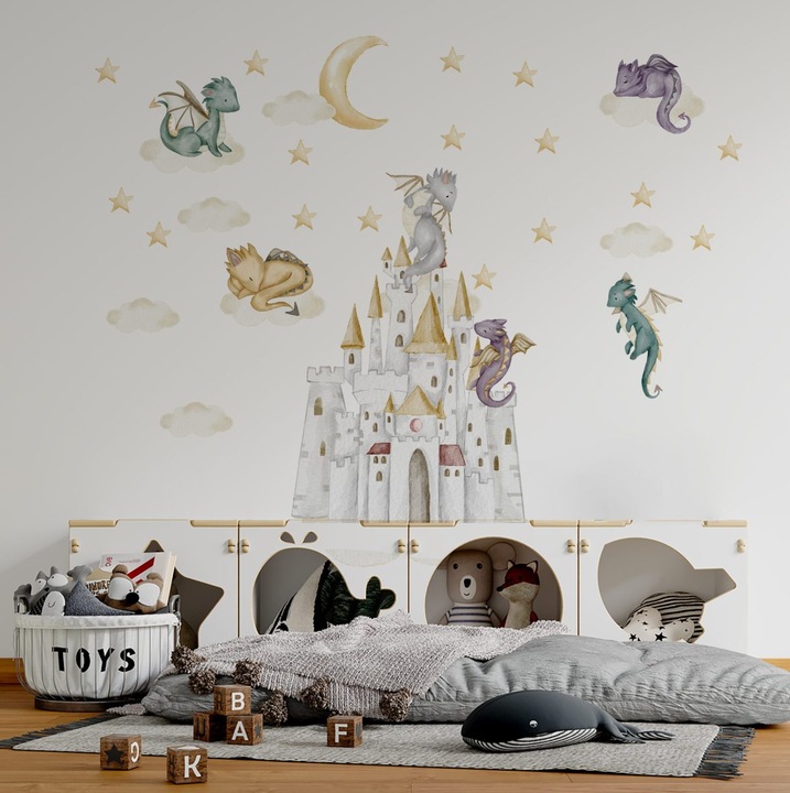 Set Stickere Decorative, Igibee, Dragon Castle, Multicolor, 2 x 85x140 cm