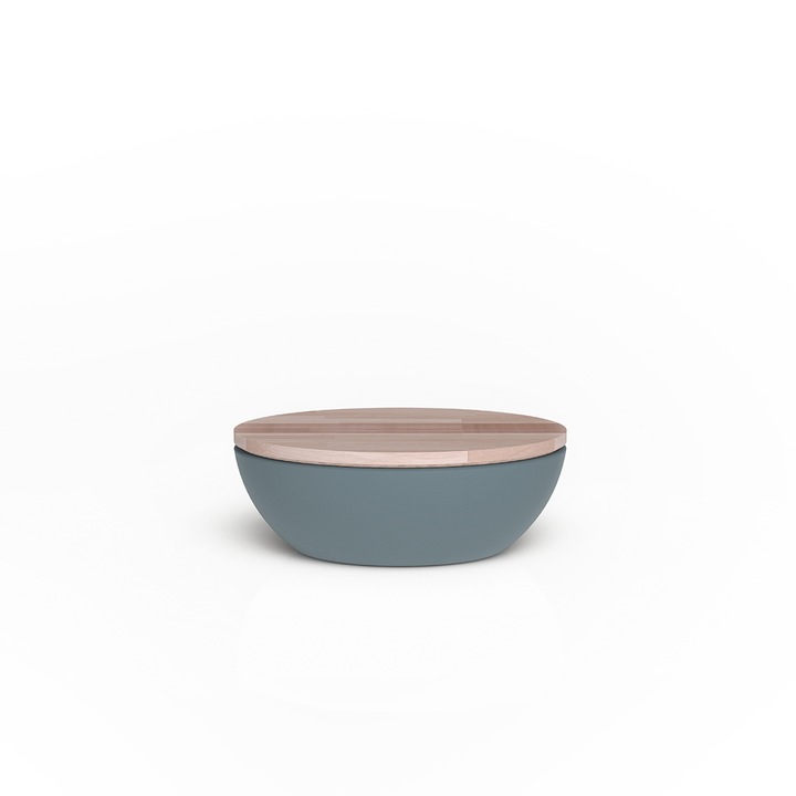 Cutie de paine cu capac de tip tocator din lemn 25x29x10,5 cm PANGEA vintage blue