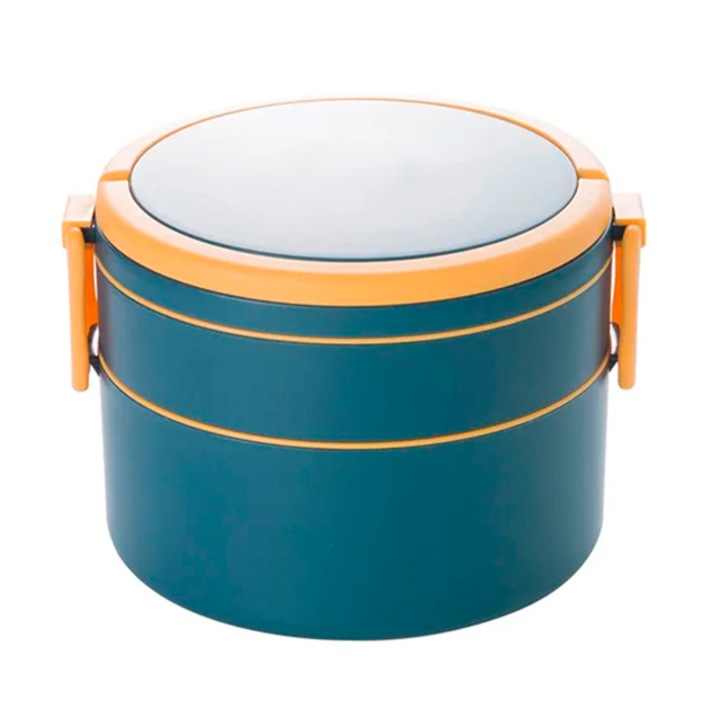 Кутия за храна, с капак с клипс система, 3 отделения, кръгла, синя