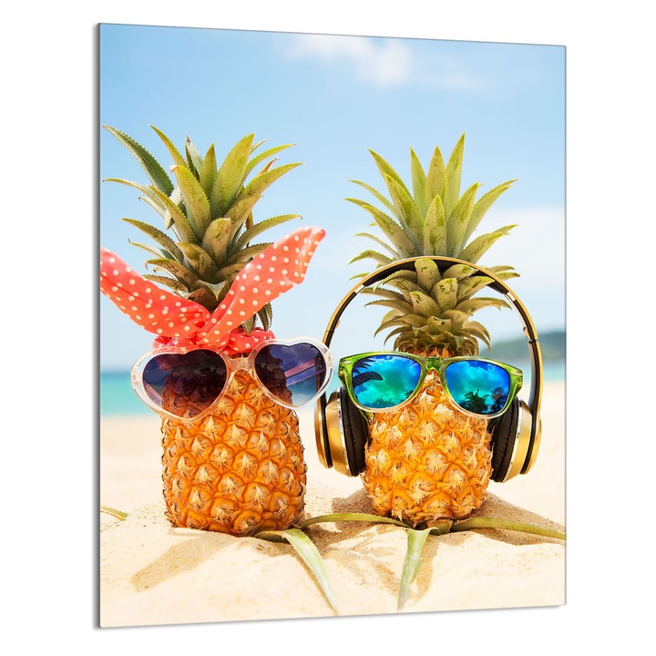 Кухненска дъска за рязане Ананас, DarHaus, Стъкло, Мултифункционална, 40x52см, Многоцветна