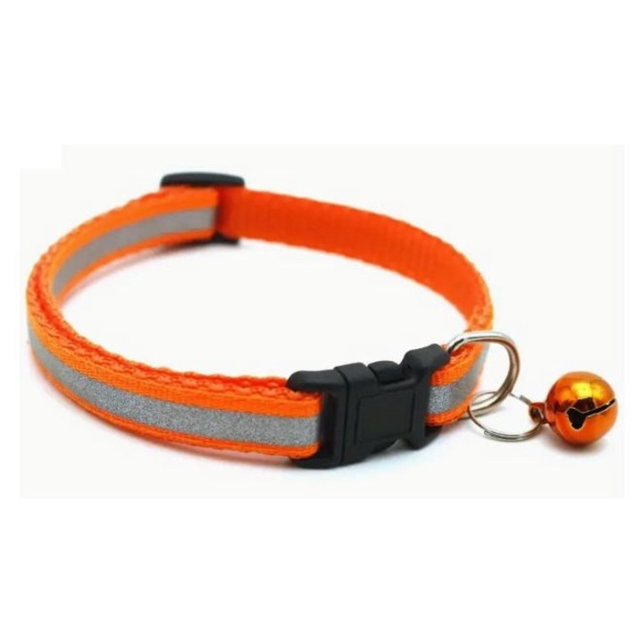 Zgarda reflectorizanta pentru pisica sau caine, cu clopotel, reglabila – Portocaliu