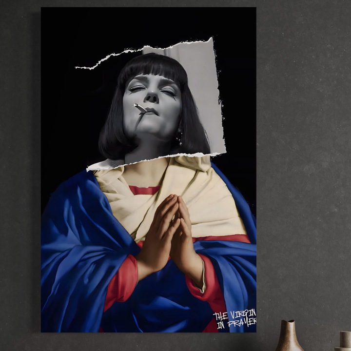 Премиум картина върху платно, LuxCanva® A1531, Молитвата на Девата, 100 X 150 СМ, 100% памучно платно 400 г/м2, дървена рамка, стая, художествена литература, епична, декоративна, хол, ярки цветове