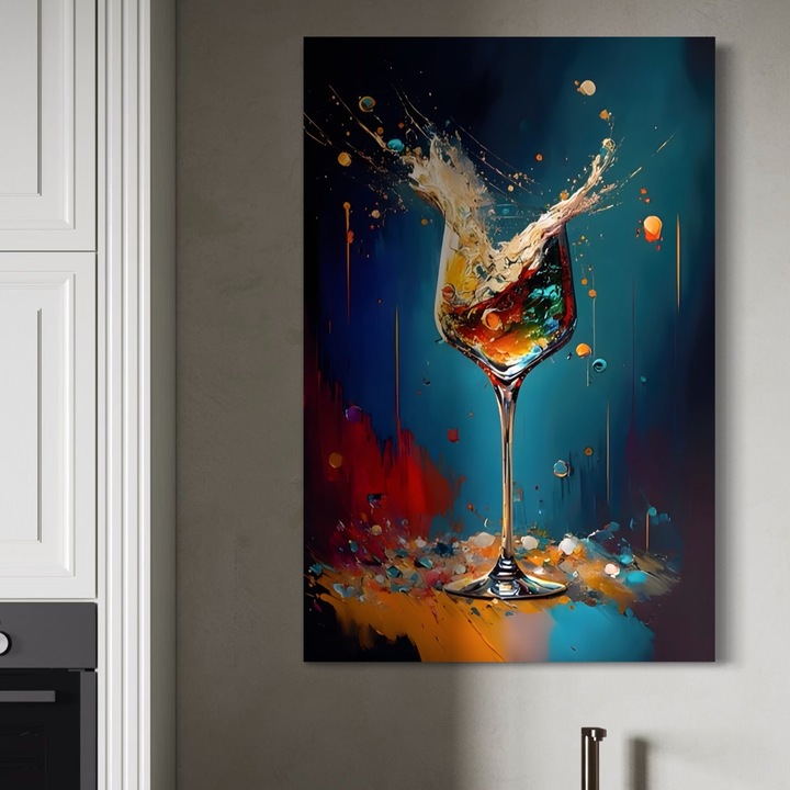 Tablou Canvas Premium, LuxCanva® A1533, Picaturi De Gheata, 60 X 90 CM, Panza Bumbac 100% 400g/m2, Sasiu Lemn, Room, Cocktail, Alcool, Colorat, Restaurant, Culori Vibrante