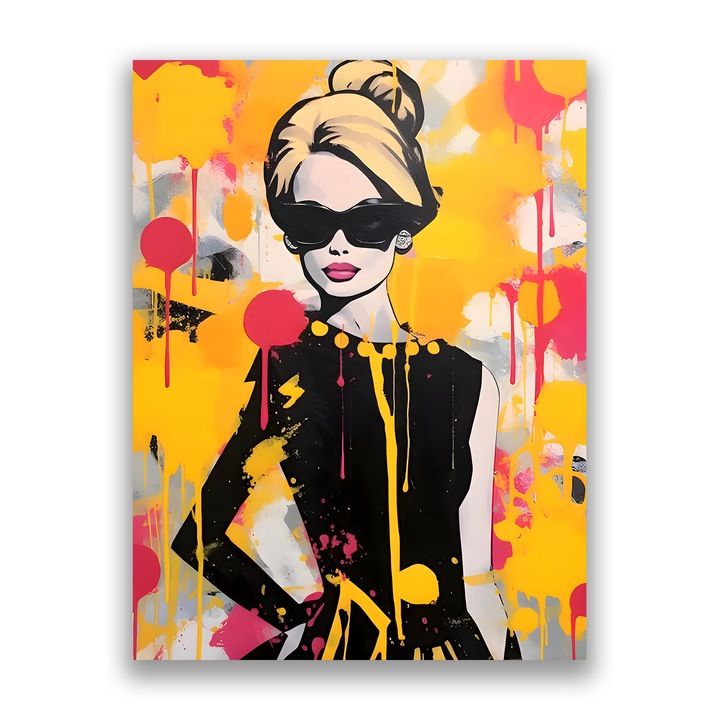 Prémium vászonfestmény, LuxCanva® A1537, Model Art, 60 X 80 CM, 100% pamut vászon 400g/m2, Fa alváz, Öltözködés, Nő, Szexi, Divat, Szemüveg, Dekoratív, Élénk színek