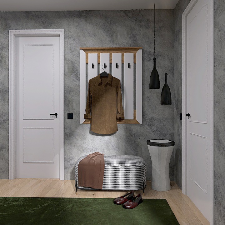 Закачалка за стена Нордик 900, Еверест, Крафт Дъб Златен, Бяло, 90 х 6 х 110 см