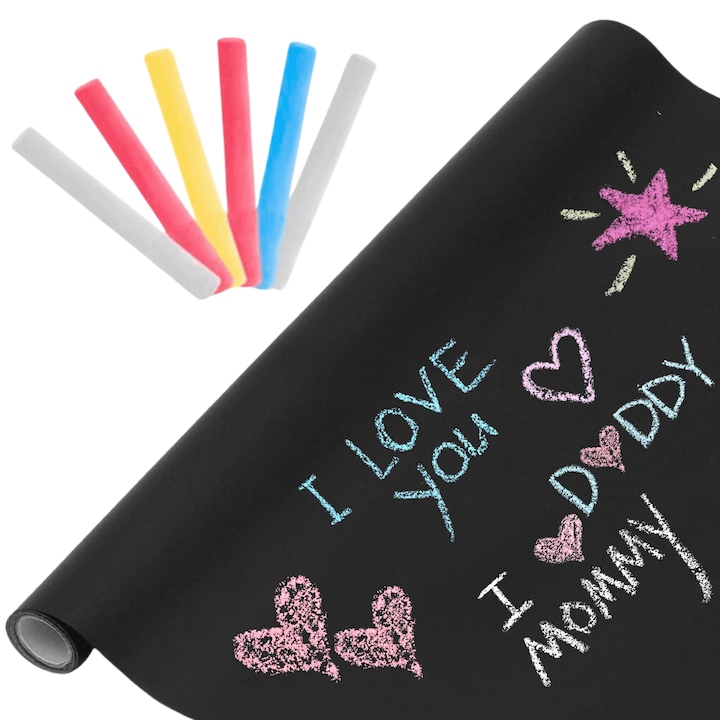 Стикери с набор от тебешири за деца, тип тапет, за многократна употреба, лесен за залепване, бързо почистване, 45x200 см, развива креативността, черен