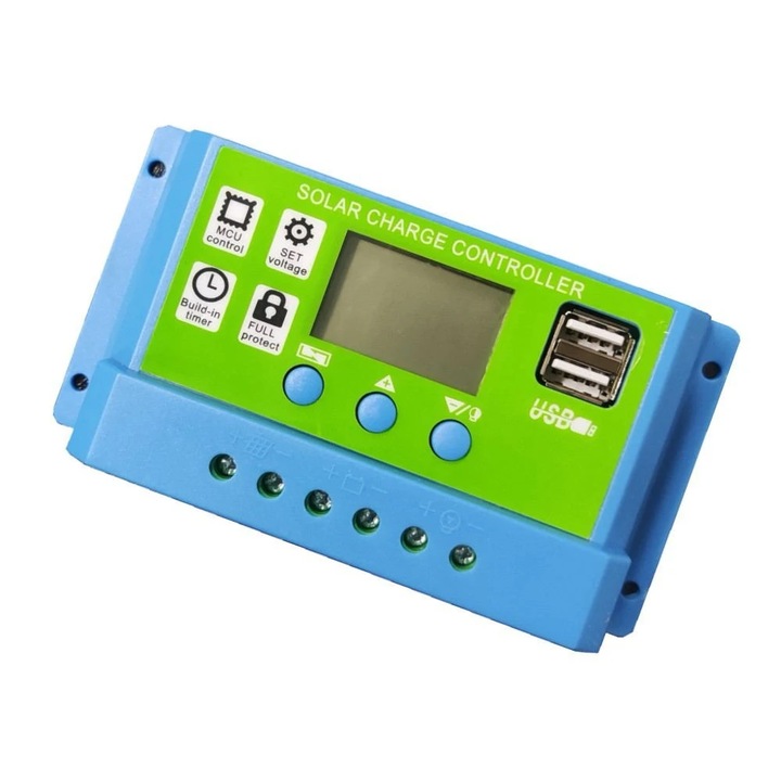 Соларен Контролер, 30А, 12v, 24v, Син, Зелен