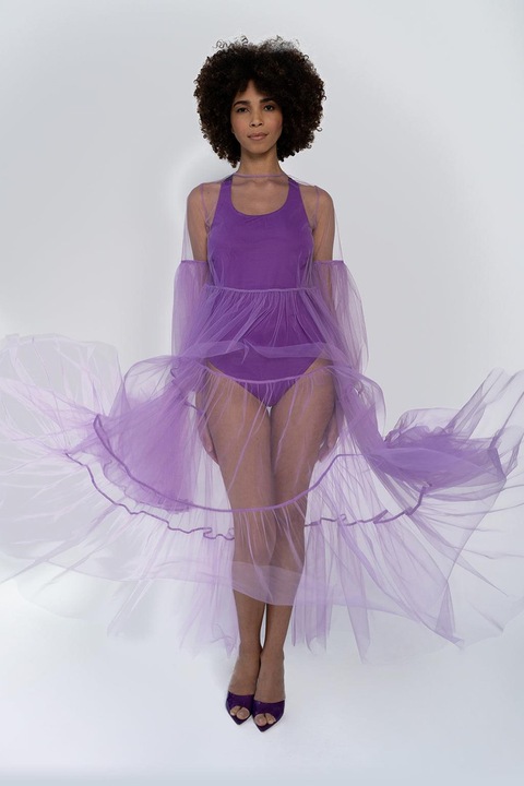 HELENE GALWAS, Rochie maxi din tul transparent Alena, Ametist